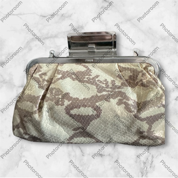 Annabel Ingall Vintage Gold and Beige Leather Clutch/Shoulder Bag w/Chain NWOT - Picture 5 of 5